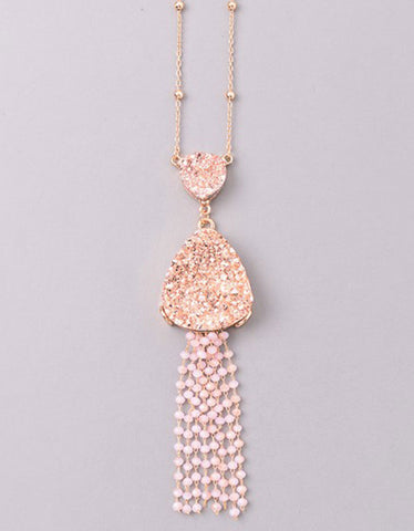 Vintage Snoot Starfringe Double Druzy Necklace in Rose Gold