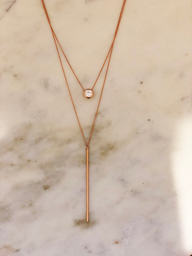 Luxe Oval Double Y Necklace in Rose Gold