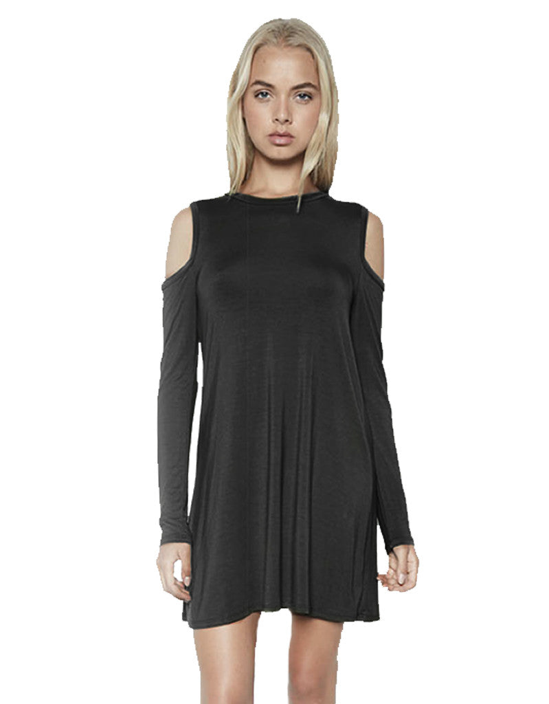 Michael Lauren Radford L/S Open Shoulder Dress in Black - SWANK - Dresses - 2