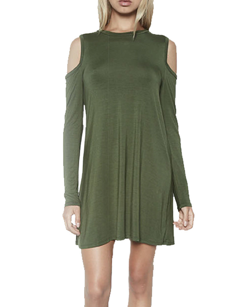 Michael Lauren Radford L/S Open Shoulder Dress in Military - SWANK - Dresses - 2