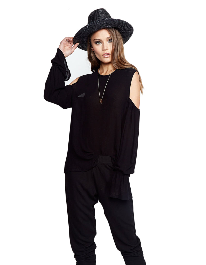 Michael Lauren Sam Open Shoulder Top in Coal