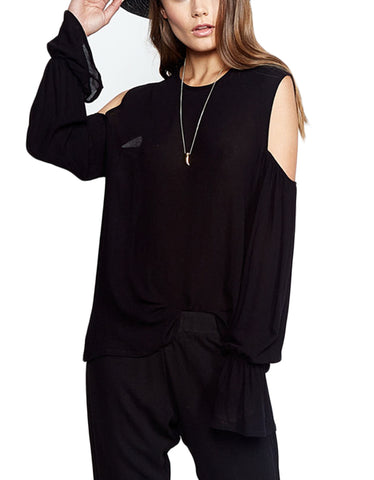 Michael Lauren Sam Open Shoulder Top in Coal