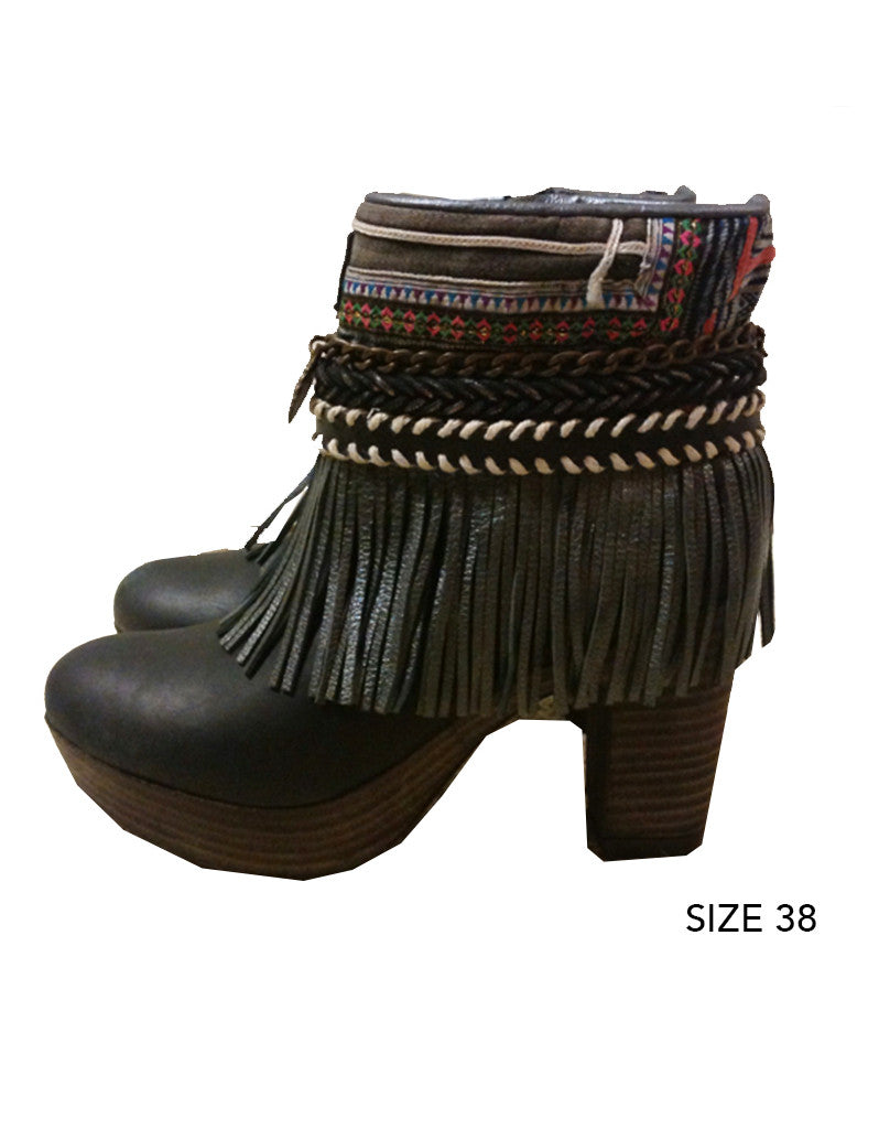 Boho Custom Made High Heel Boots - Black - SWANK - Shoes - 8