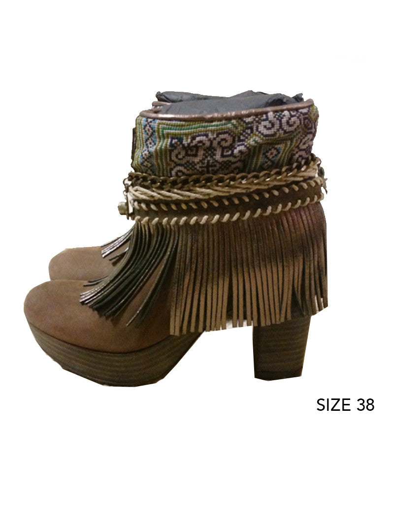 Boho Custom Made High Heel Boots - Brown - SWANK - Shoes - 12