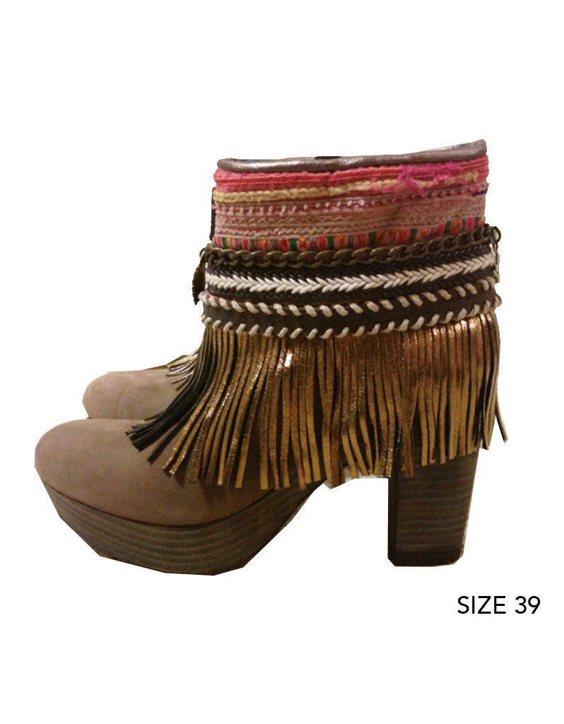 Boho Custom Made High Heel Boots - Brown - SWANK - Shoes - 15