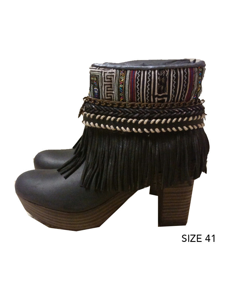 Boho Custom Made High Heel Boots - Black - SWANK - Shoes - 11