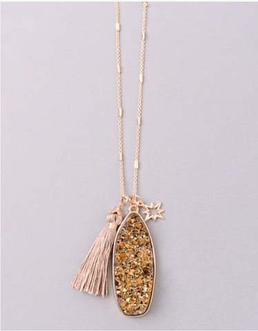 Vintage Snoot Samar Necklace with Studded Fringe in Camel