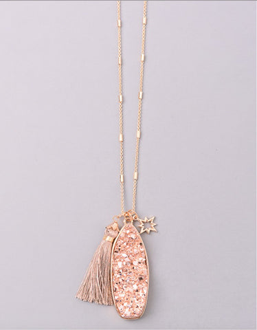 Vintage Snoot Samar Necklace with Studded Fringe in Navy