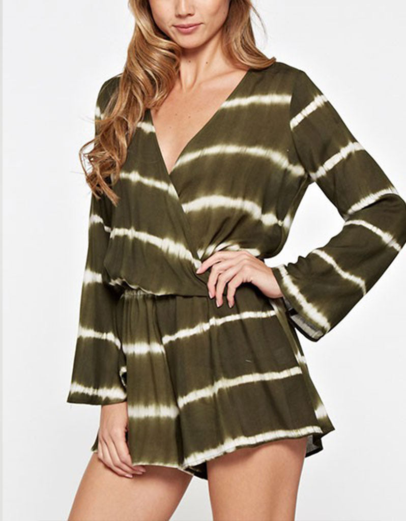 Wrap Me Up Tie Dye Romper in Army