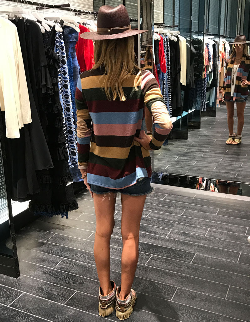 Samantha Striped Elbow Patch Cardigan