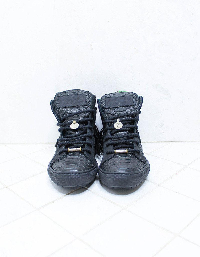 Boho Sneakers with Fringe in Black Snake