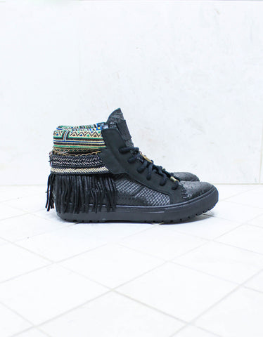 Boho Sneakers with Fringe in Black Snake