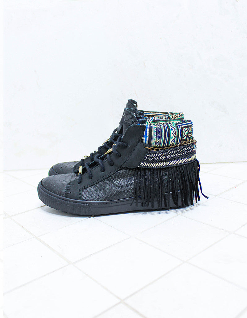 Custom Made Boho Sneakers in Black Snake | SIZE 41 - SWANK - Shoes - 5