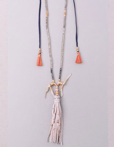 Paltrow Pave Beaded Fringe Tassel Necklace in Brown