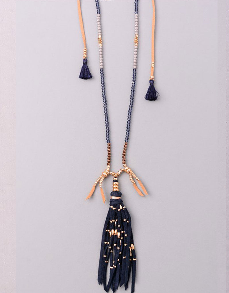 Vintage Snoot Samar Necklace with Studded Fringe in Grey