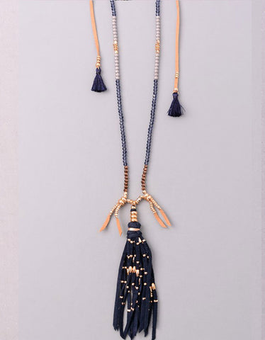 Vintage Snoot Samar Necklace with Studded Fringe in Camel