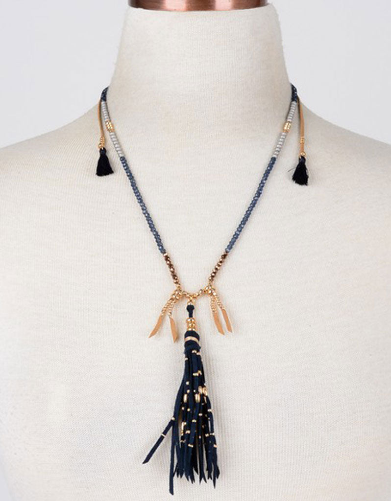 Vintage Snoot Samar Necklace with Studded Fringe in Grey