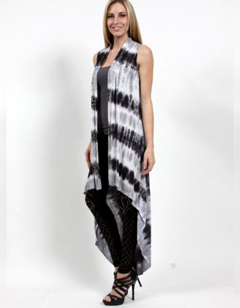 Overtime Hi-Low Long Tie-Dye Vest in Charcoal