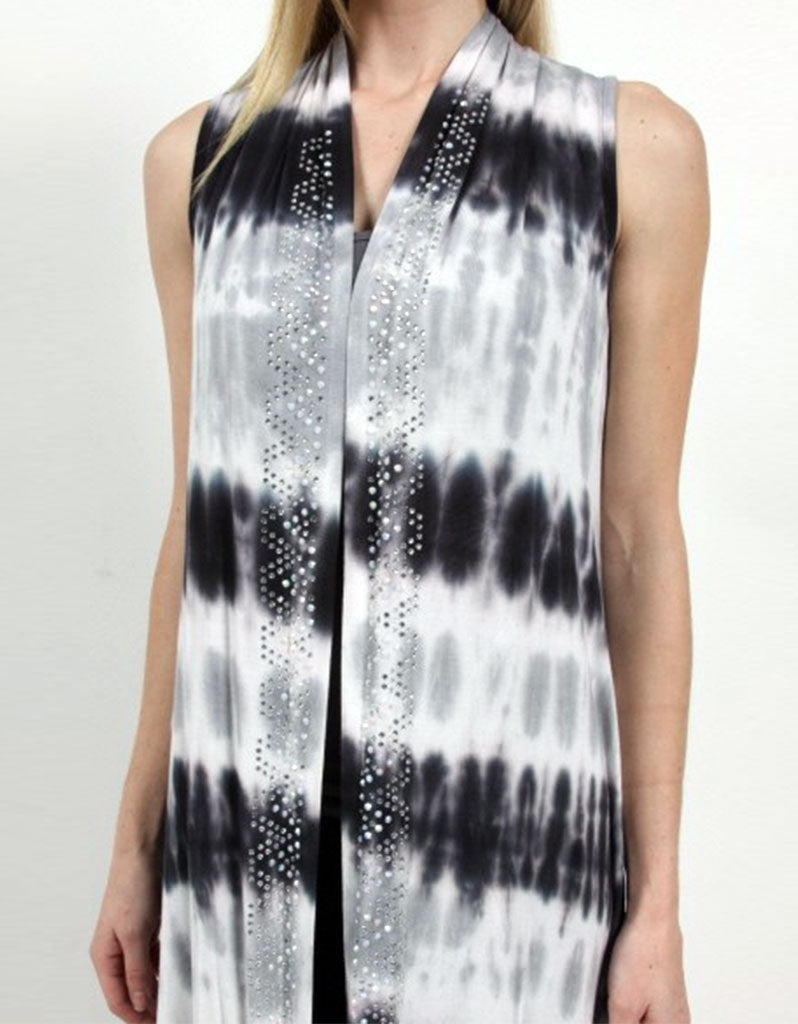 Overtime Hi-Low Long Tie-Dye Vest in Charcoal