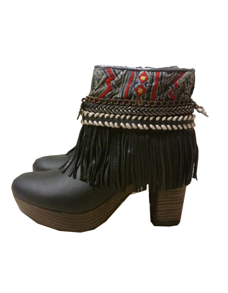Boho Custom Made High Heel Boots - Black - SWANK - Shoes - 13