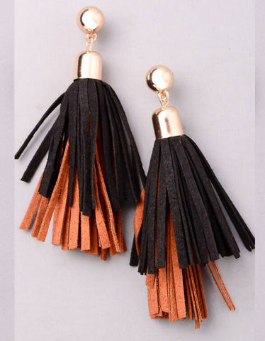 Vintage Snoot Dual Tassel Earrings in Black