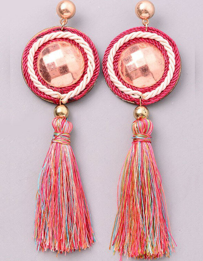 Bon Bon Earrings in Rose Gold and Multi-Color Tassels