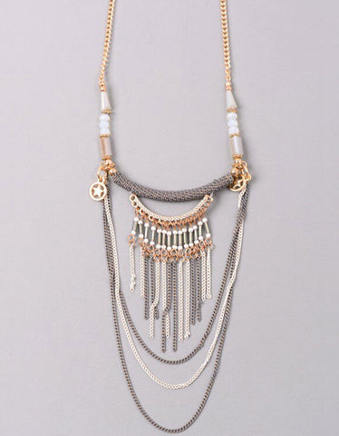 Fur Collar w/Tassels in Silver Fox