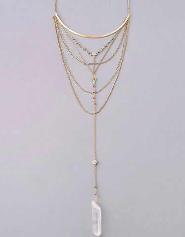 Paltrow Pave Beaded Fringe Tassel Necklace in Grey