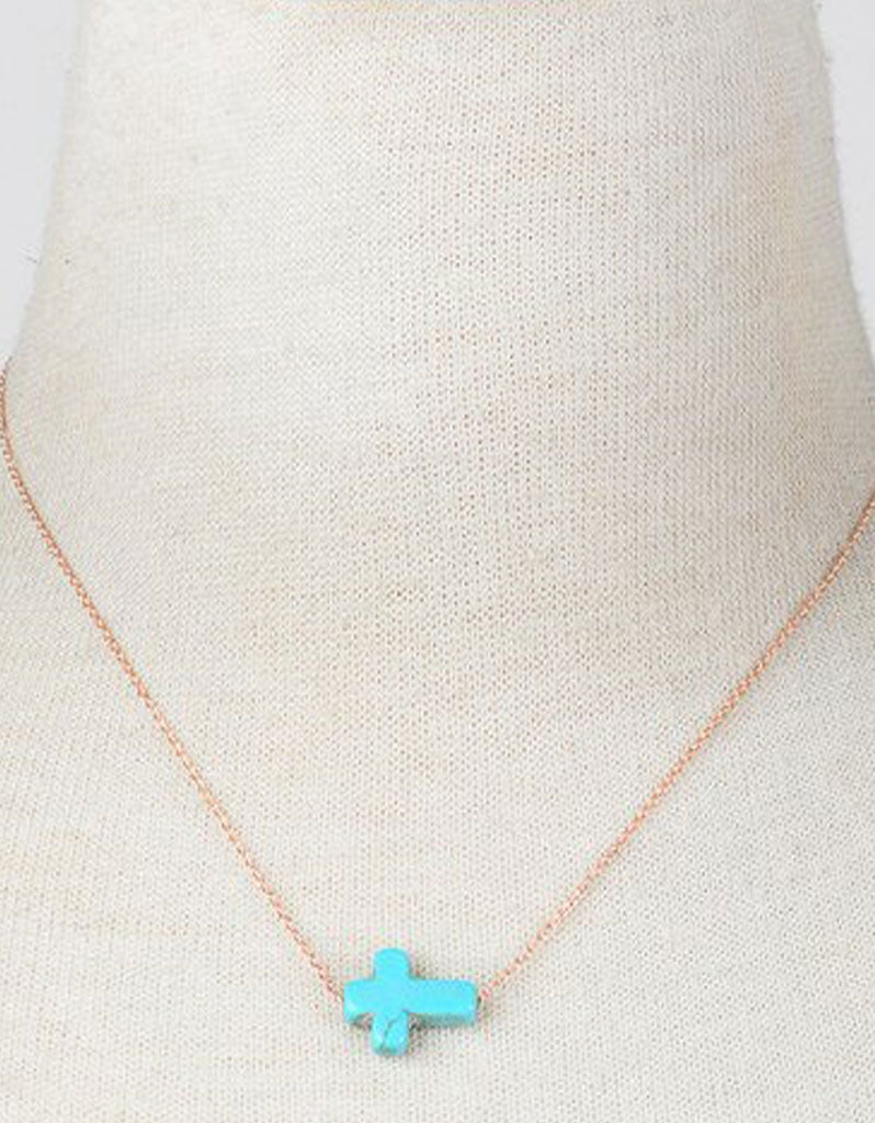 Vintage Snoot Cross Necklace in Gold/Turquoise