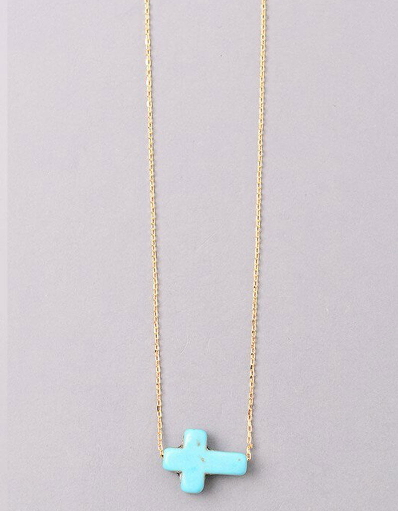 Vintage Snoot Cross Necklace in Gold/Turquoise