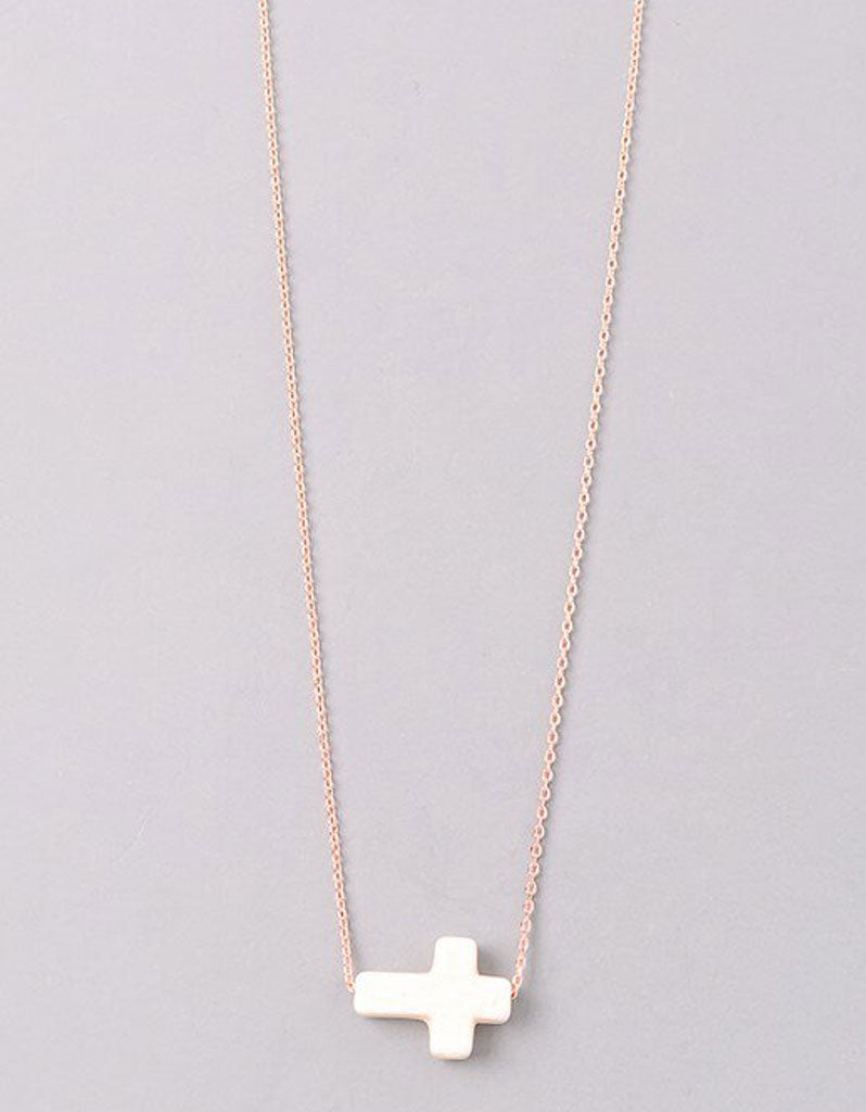 Vintage Snoot Cross Necklace in RoseGold/Ivory