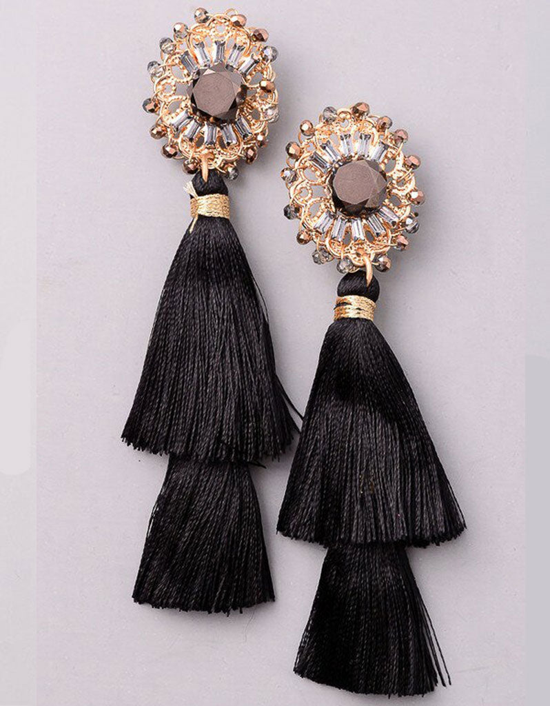 Valencia Tassel Earrings in Black