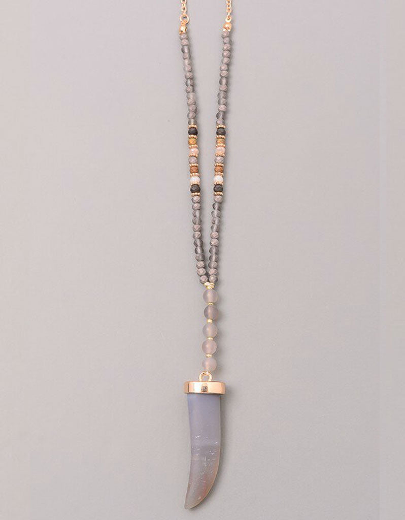 Gwyneth Beaded Horn Necklace in Grey