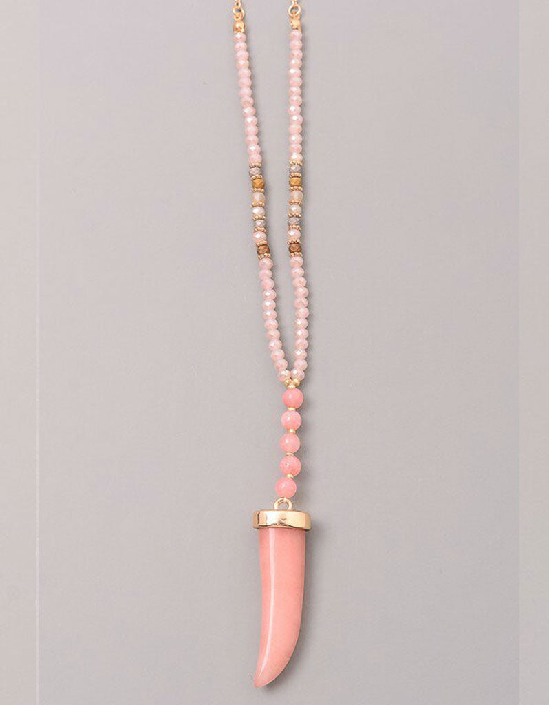 Gwyneth Beaded Horn Necklace in Pink