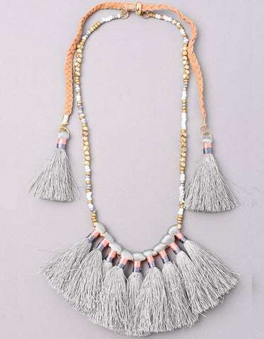 Vintage Snoot Samar Necklace with Studded Fringe in Grey