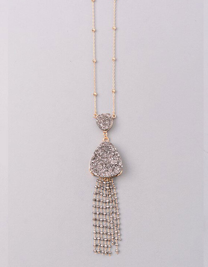 Vintage Snoot Starfringe Double Druzy Necklace in Gunmetal