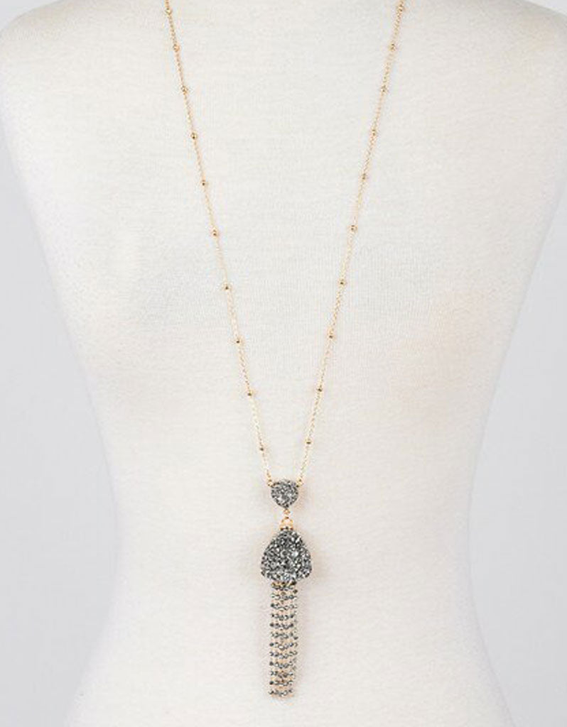 Vintage Snoot Starfringe Double Druzy Necklace in Gunmetal