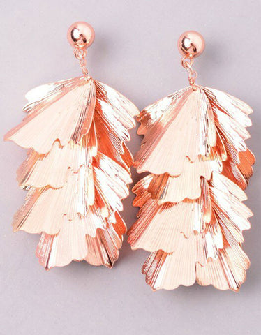 Musa Palm Statement Earrings in Rose Gold