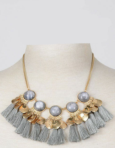 Paltrow Pave Beaded Fringe Tassel Necklace in Black