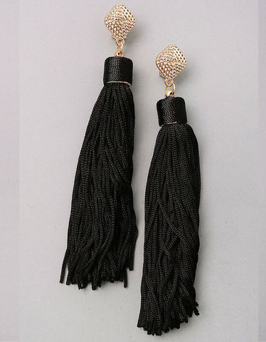 Unicorn Tears Fringe Tassel Earrings in Black