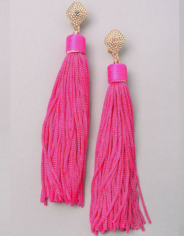 Unicorn Tears Fringe Tassel Earrings in Fuchsia