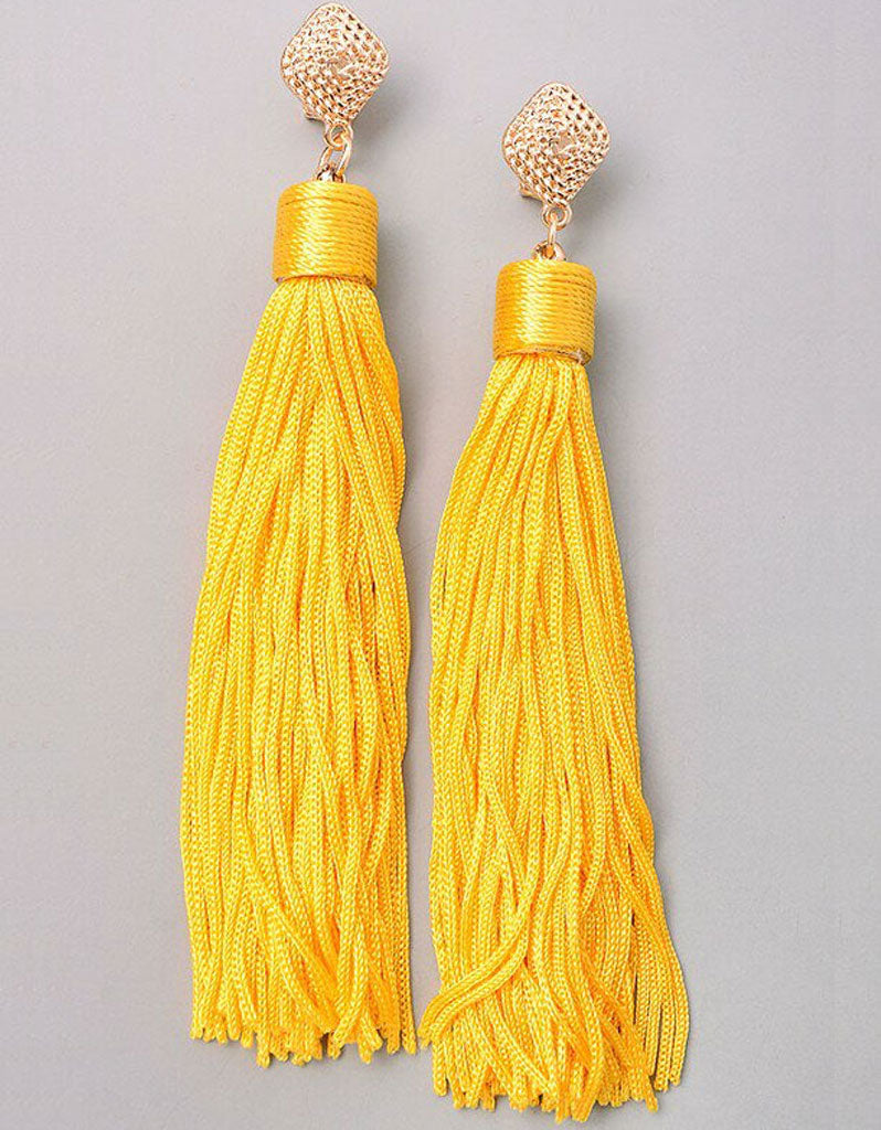 Unicorn Tears Fringe Tassel Earrings in Mustard