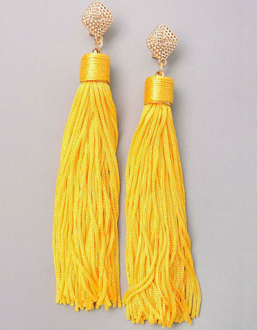 Unicorn Tears Fringe Tassel Earrings in Mustard