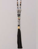 Paltrow Pave Beaded Fringe Tassel Necklace in Black