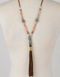 Paltrow Pave Beaded Fringe Tassel Necklace in Brown