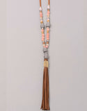 Paltrow Pave Beaded Fringe Tassel Necklace in Brown