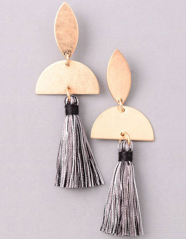 Vintage Snoot Dual Tassel Earrings in Olive