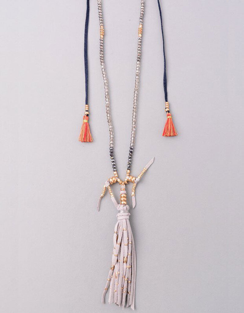 Vintage Snoot Samar Necklace with Studded Fringe in Grey