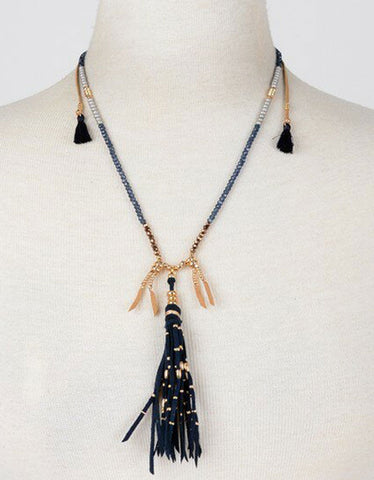 Vintage Snoot Samar Necklace with Studded Fringe in Navy