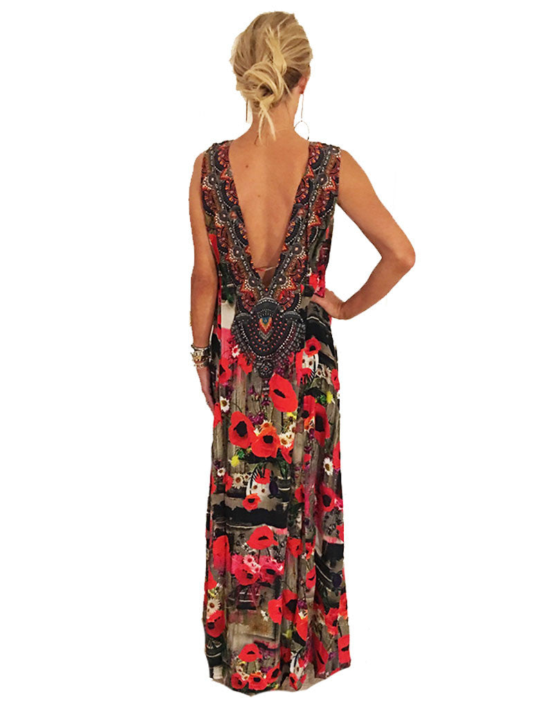 Parides V-Neck Embellished Dress in Melange Poppy - SWANK - Dresses - 4